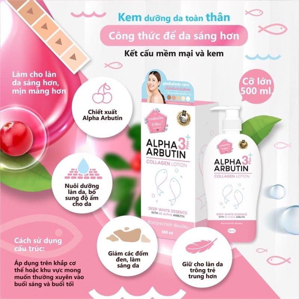 Sữa dưỡng thể Alpha Arbutin Collagen Lotion 3 Plus 500ml Thái Lan