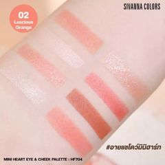 Bảng Phấn Mắt 6 Ô Kèm Má Hồng và Bắt Sáng Sivanna Colors mini heart eye & cheek palette HF704