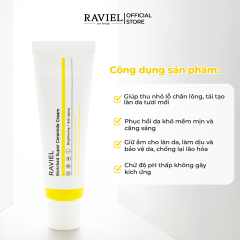 Kem dưỡng tái tạo, phục hồi và làm săn chắc da RAVIEL Enriched Super Ceramide Cream 50ml