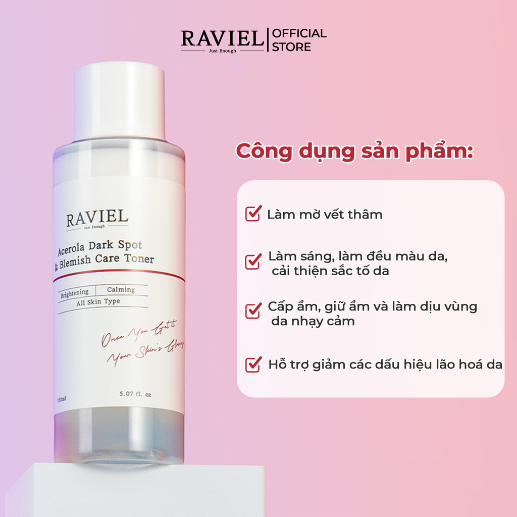 NHH dưỡng trắng trị thâm nám và tái tạo da RAVIEL Acerola Dark Spot & Blemish Care Toner 150ml