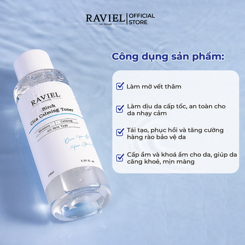 Nước hoa hồng làm dịu khẩn cấp da kích ứng, mẩn đỏ RAVIEL Birch Cica Calming Toner 150ml