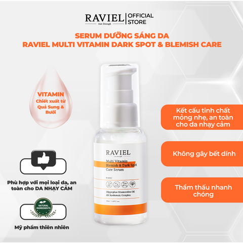 Tinh chất dưỡng sáng, căng bóng da RAVIEL Multi Vitamin Blemish & Dark Spot Care Serum Hydration Boosting 50ml