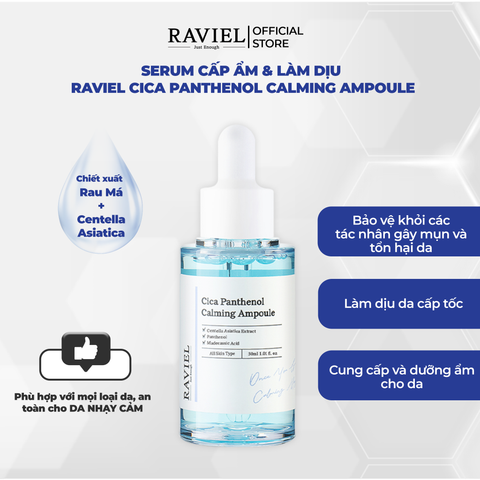 Tinh chất làm dịu, giảm sưng viêm và phục hồi da RAVIEL Cica Panthenol Calming Ampoule 30ml