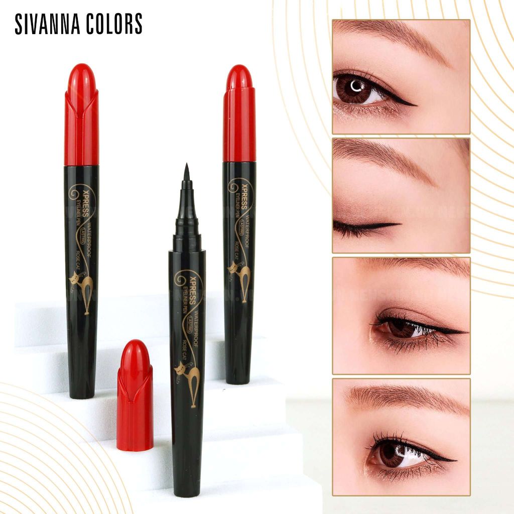 Kẻ mắt nước siêu mảnh Sivanna Color Deep Black Xpress Rose Cat Eyeliner Pen WaterProof HF896