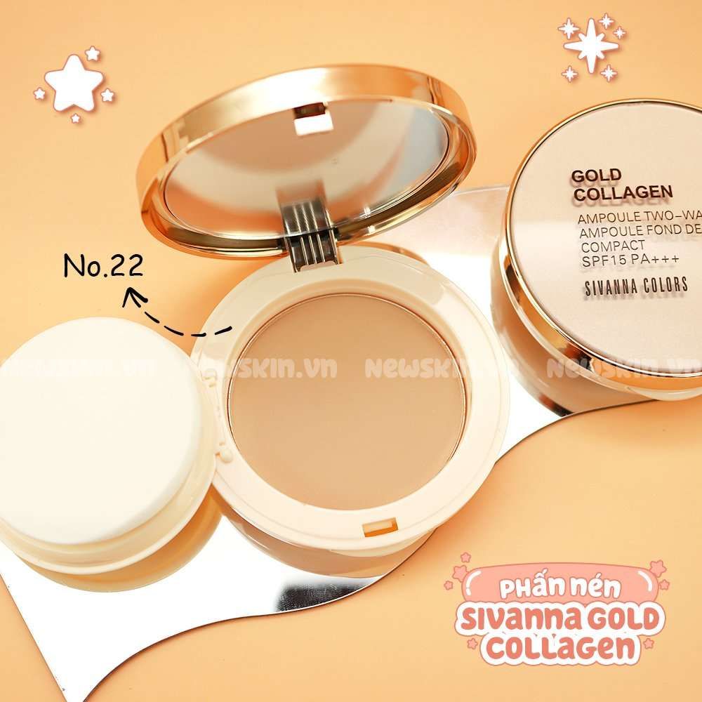 Phấn nén siêu mịn Sivanna Colors Gold Collagen Ampoule Two Way Pact SPF 15 PA++ HF675