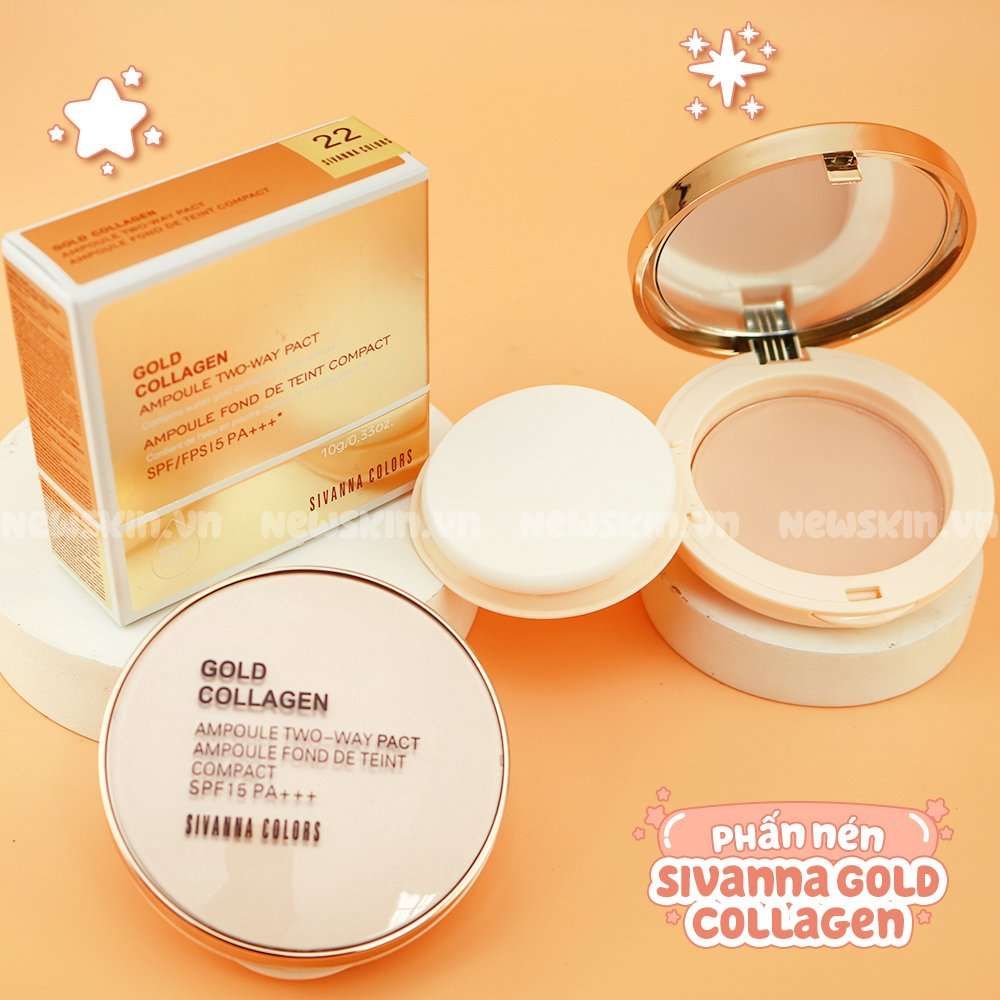 Phấn nén siêu mịn Sivanna Colors Gold Collagen Ampoule Two Way Pact SPF 15 PA++ HF675