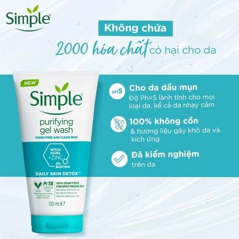 Gel Rửa Mặt Simple Giảm Bóng Nhờn Purifying Gel Wash