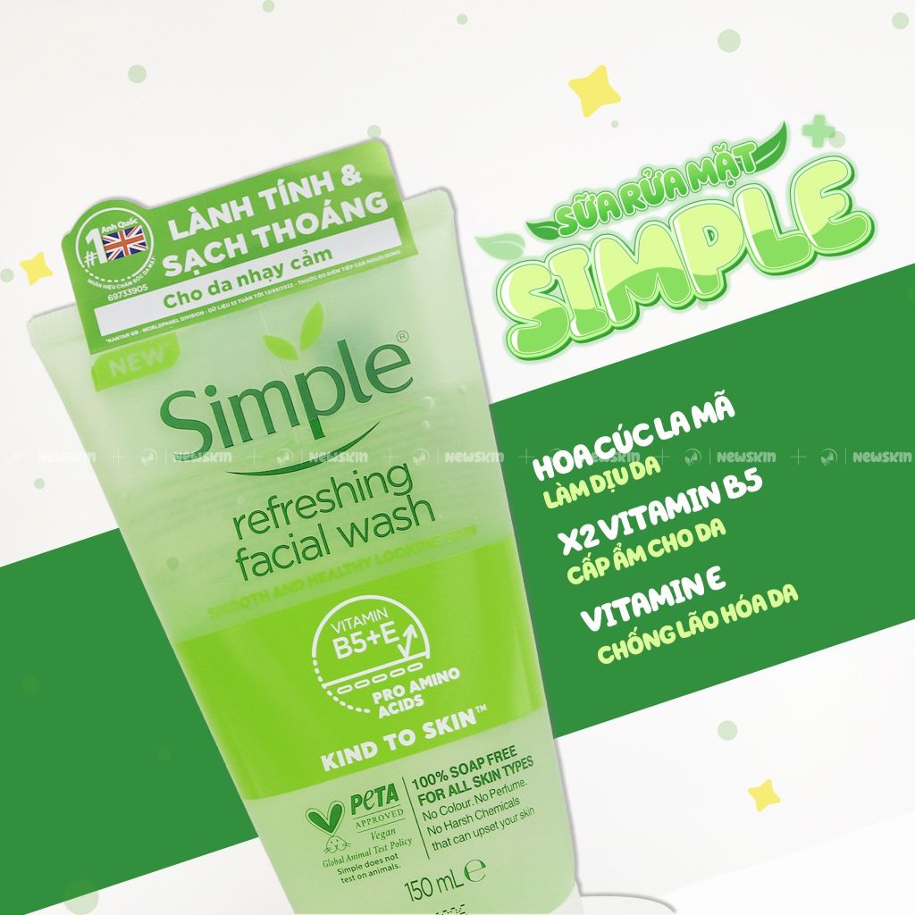 Sữa Rửa Mặt Simple Kind To Skin Refreshing Facial Wash