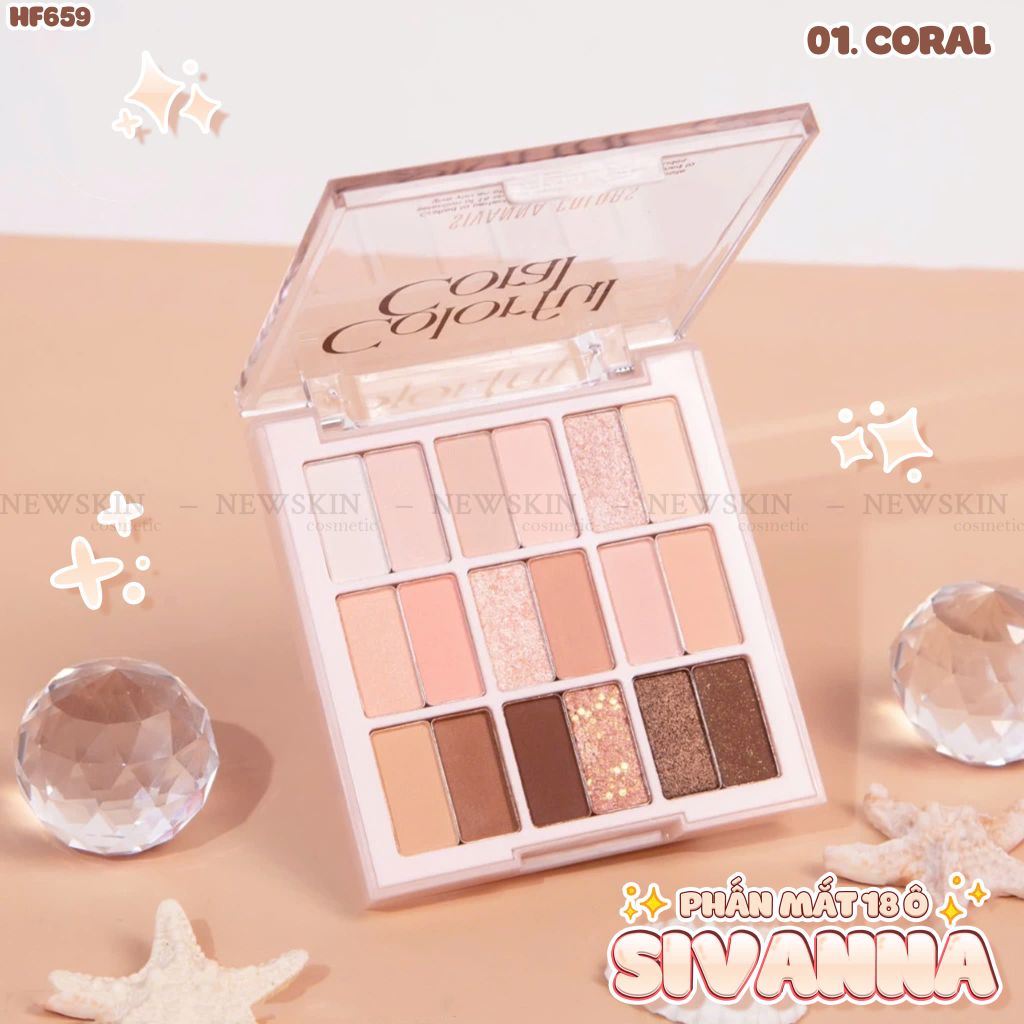 Phấn mắt 18 Ô Sivanna Colorful Coral Eyeshadow Palette HF659-01