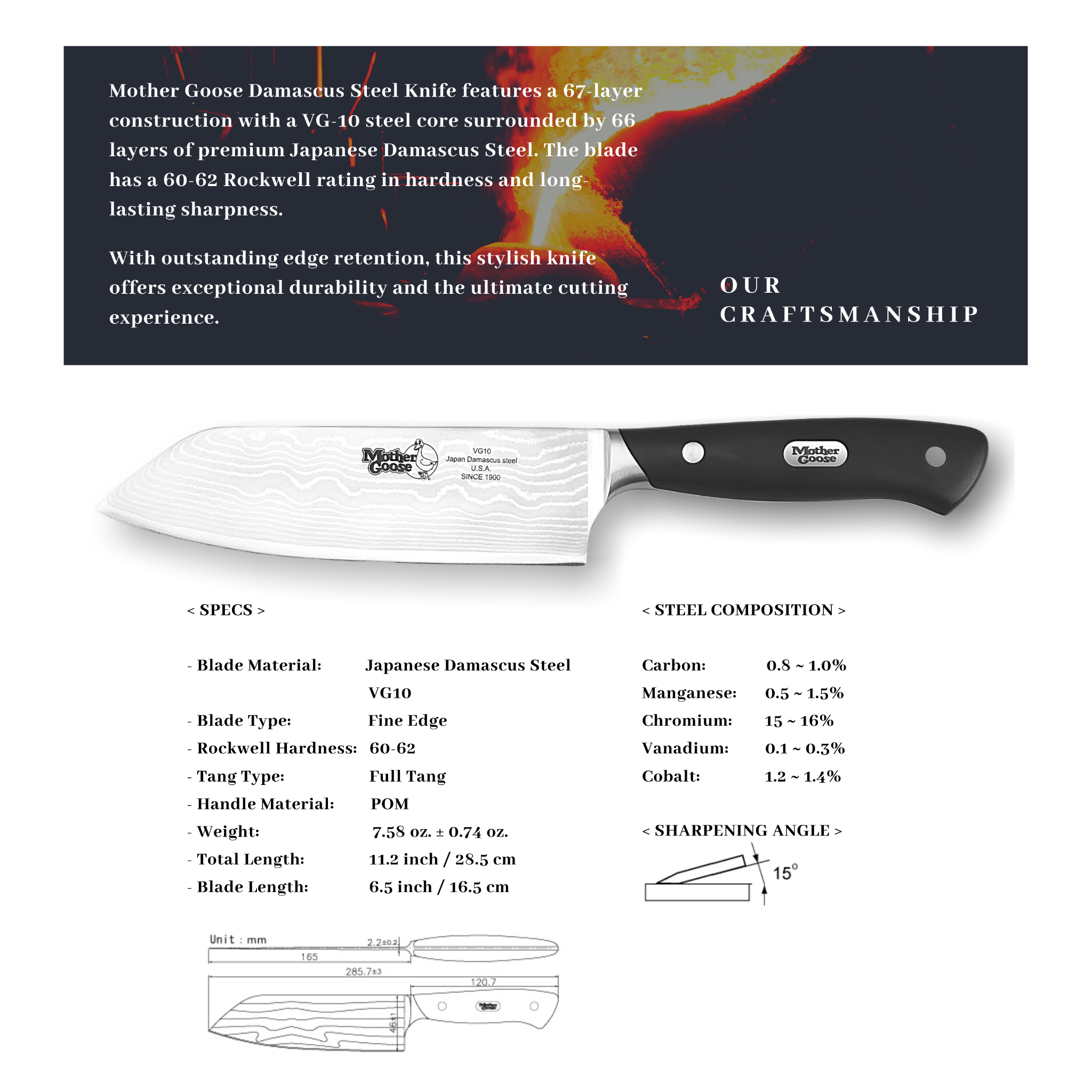  DAMASCUS STEEL SANTOKU KNIFE 6.5 INCH 