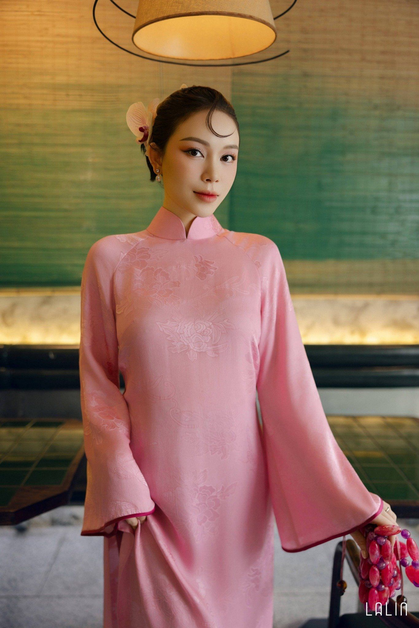 Áo Dài Tơ Tằm Hồng Chi