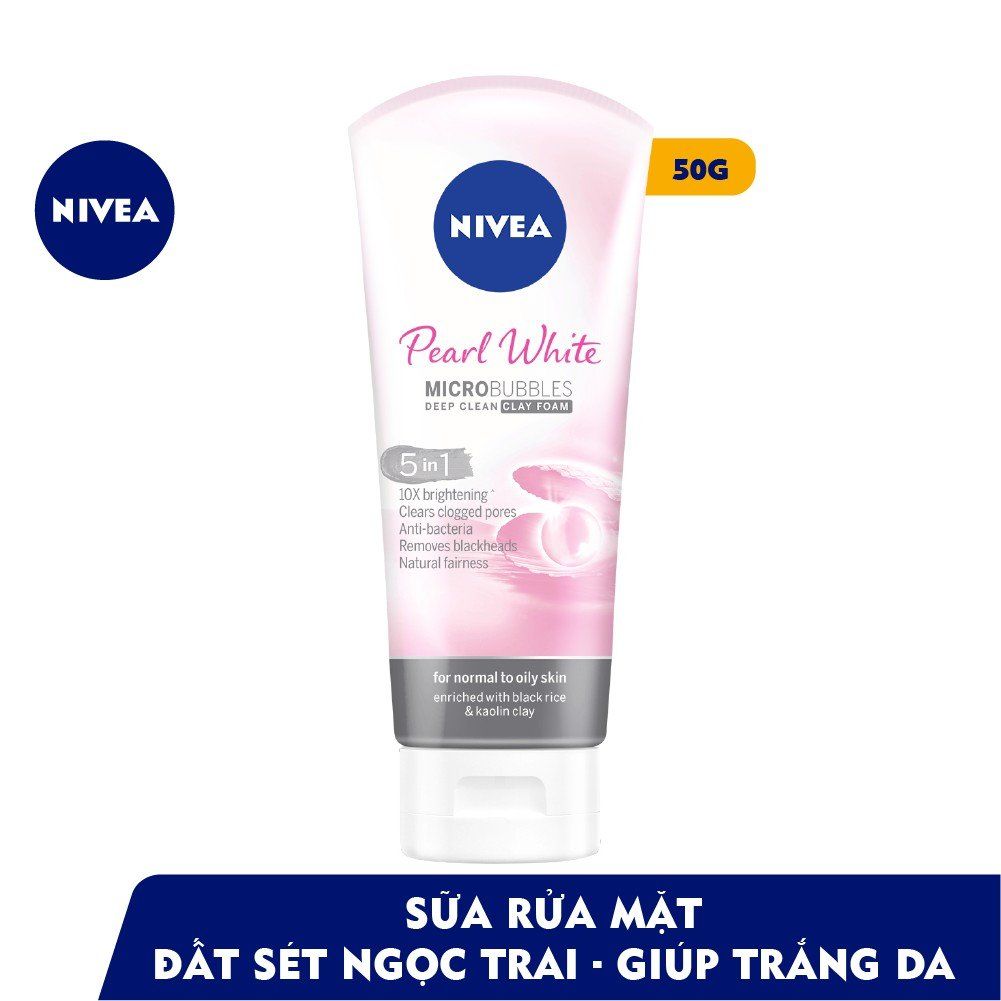  Nivea Sữa Rửa Mặt Nữ Đất Sét Ngọc Trai Hỗ Trợ Trắng Da 50G 