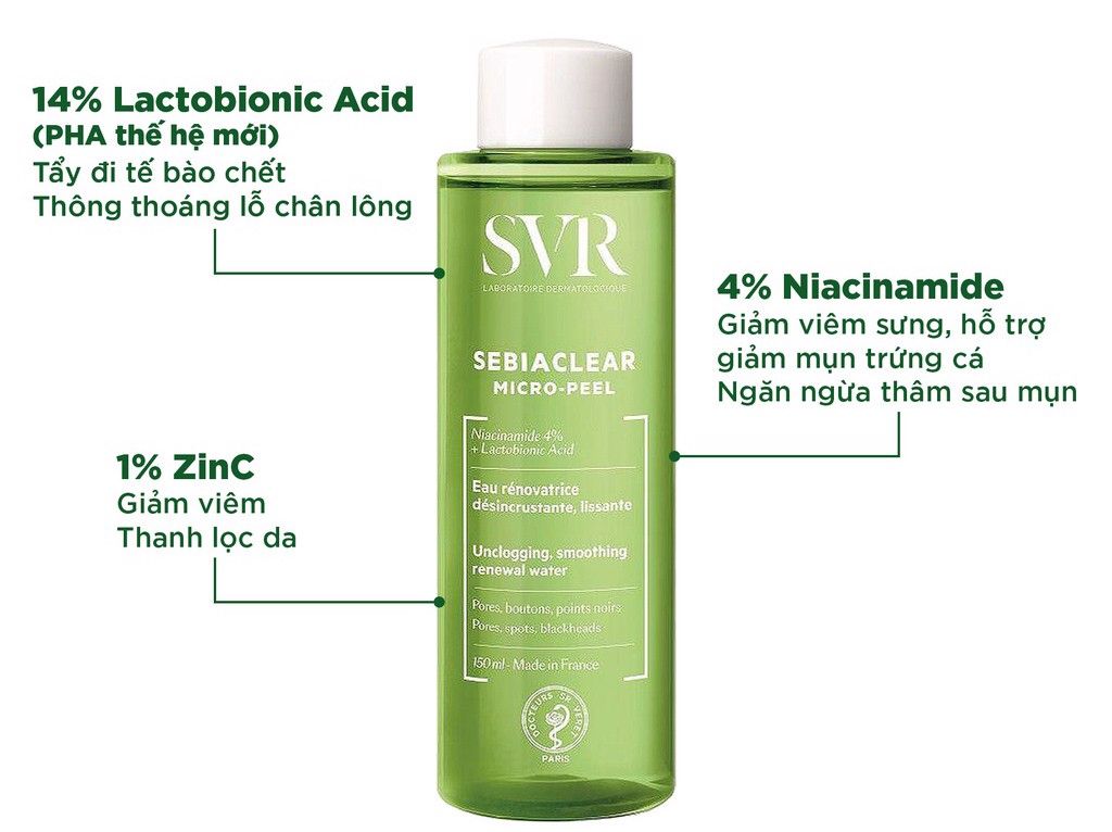  Nước Cân Bằng SVR Dành Cho Da Dầu, Mụn Sebiaclear Micro Peel 150ml 