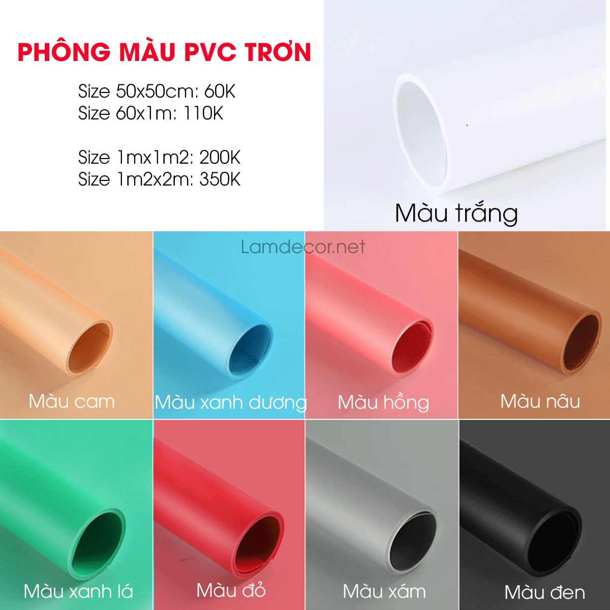  Phông nền chụp ảnh nhựa PVC màu trơn có khả năng chống thấm nước, lau chùi dễ dàng 