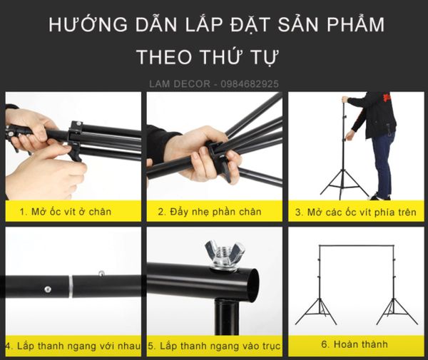  Khung treo phông nền chụp ảnh chữ U size 2m6x3m (Tặng kèm kẹp) 