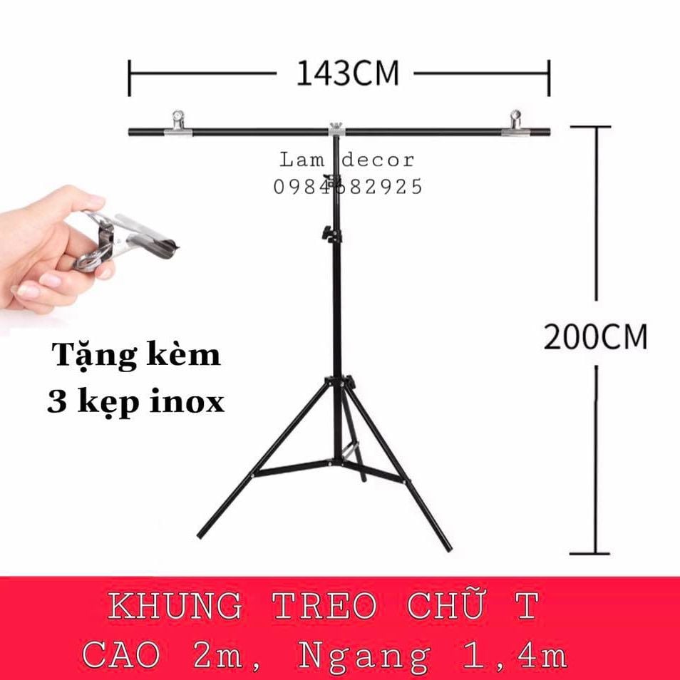  Khung treo phông nền chụp ảnh chữ T (Tặng kèm kẹp) 