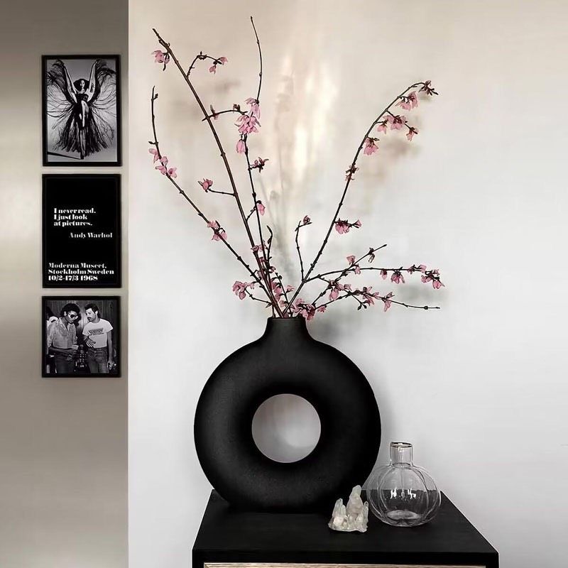  Bình gốm tròn đen trắng phong cách Bắc Âu, bình trang trí decor tủ trưng bày phong cách hiện đại 
