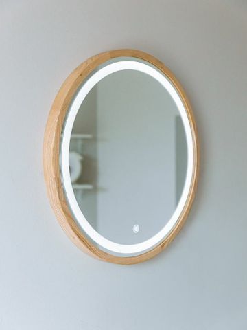 Gương led khung gỗ hình tròn DEHOME KT D600MM DGTN60.2M