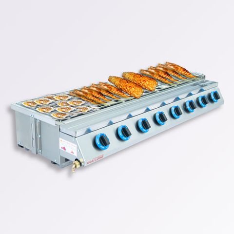 Bếp nướng Gas inox 8 họng - Nướng hàu, thịt xiên, hải sản
