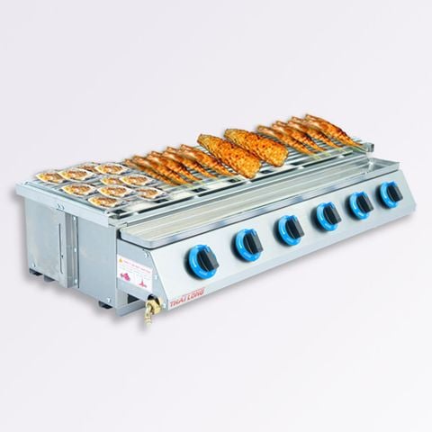 Bếp nướng Gas inox 6 họng - Nướng hàu, thịt xiên, hải sản