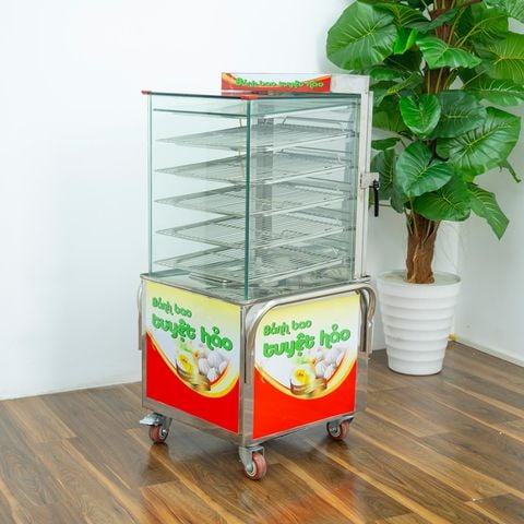 Tủ hấp bánh bao mini cỡ lớn di động 5 tầng - Sấy kính VN- 500 MAX