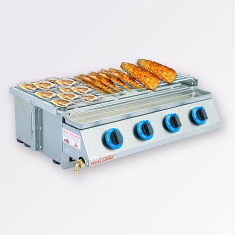 Bếp nướng Gas inox 4 họng - Nướng hàu, thịt xiên, hải sản