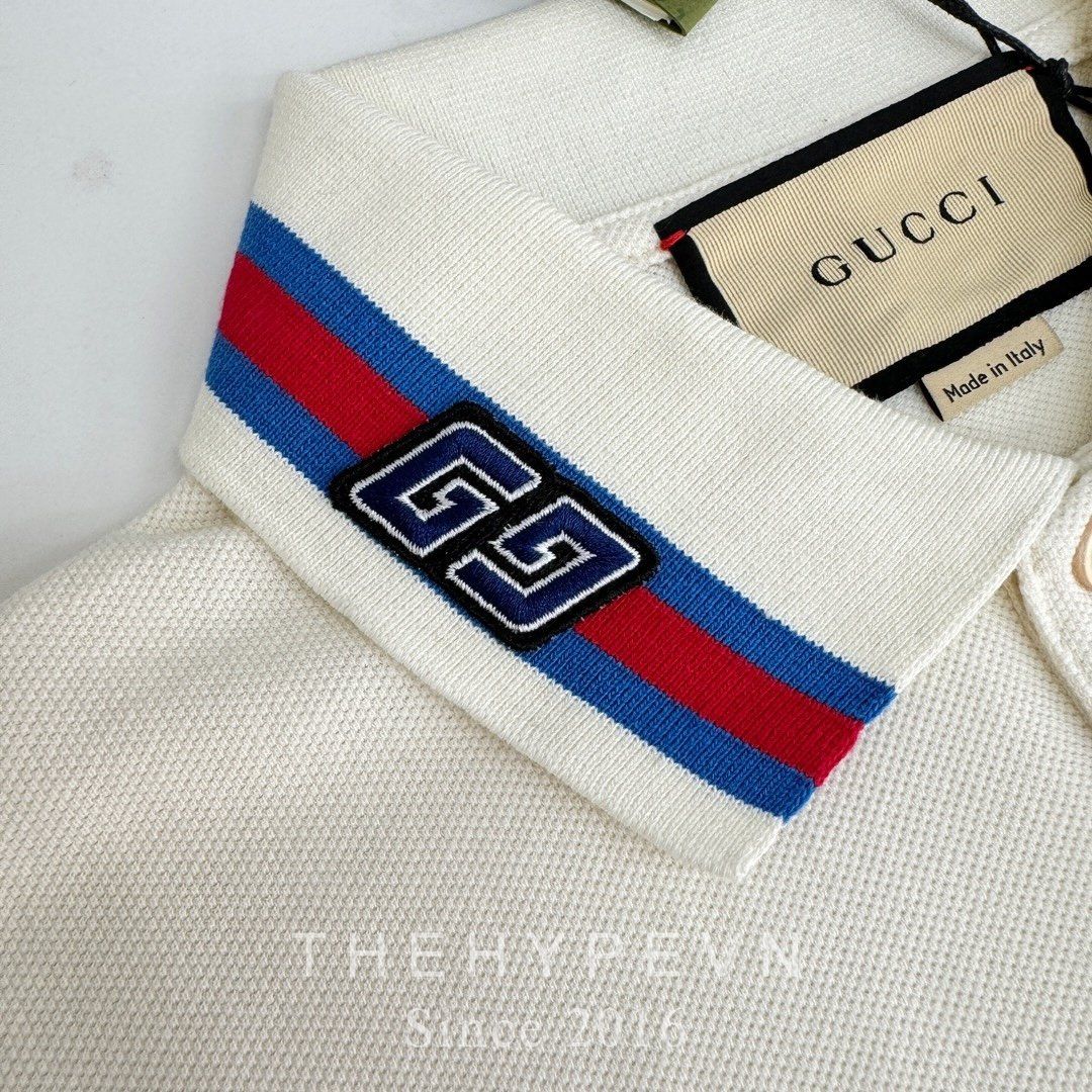  Áo Polo Gucci GC Cotton Piquet With Square GG (Off-white) [Mirror Quality] 