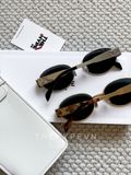  CELINE SUNGLASS - Kính râm Celine Triomphe Oval Frame METAL 01 SUNGLASSES (GOLD / GREEN) [Mirror Quality] 