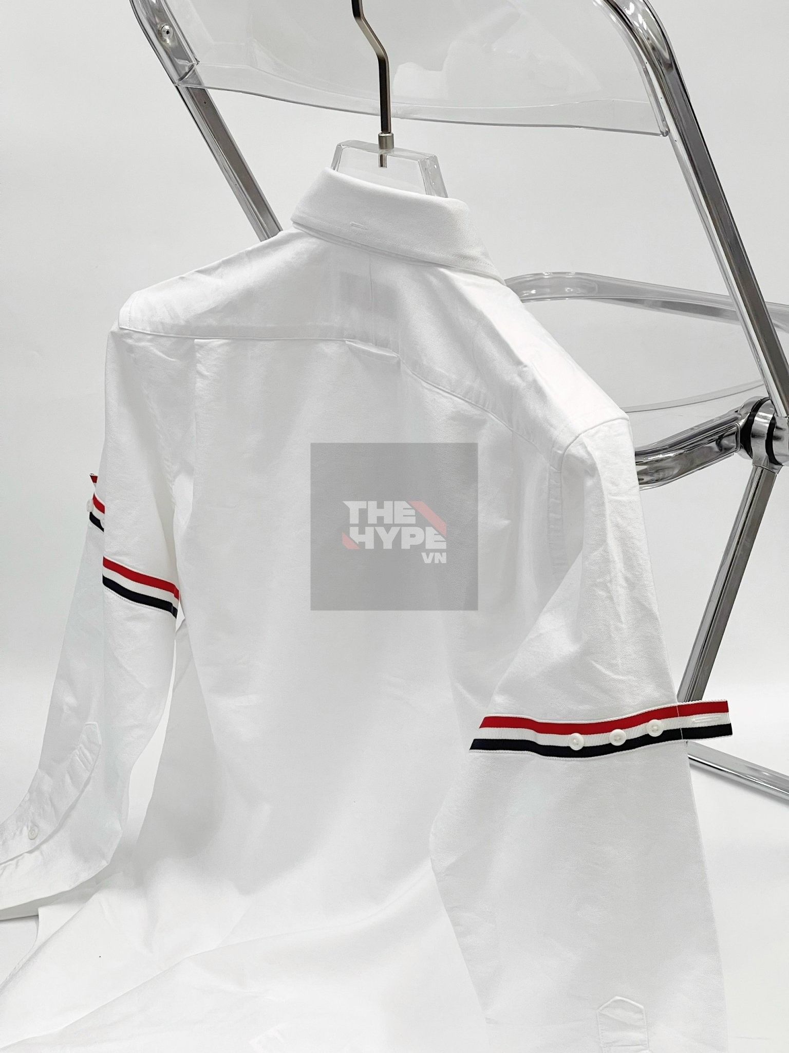  THOM BROWNE SHIRT - Áo sơ mi Thom Browne Grosgrain Arm Band Solid Poplin (sọc tay) [Mirror Quality] 