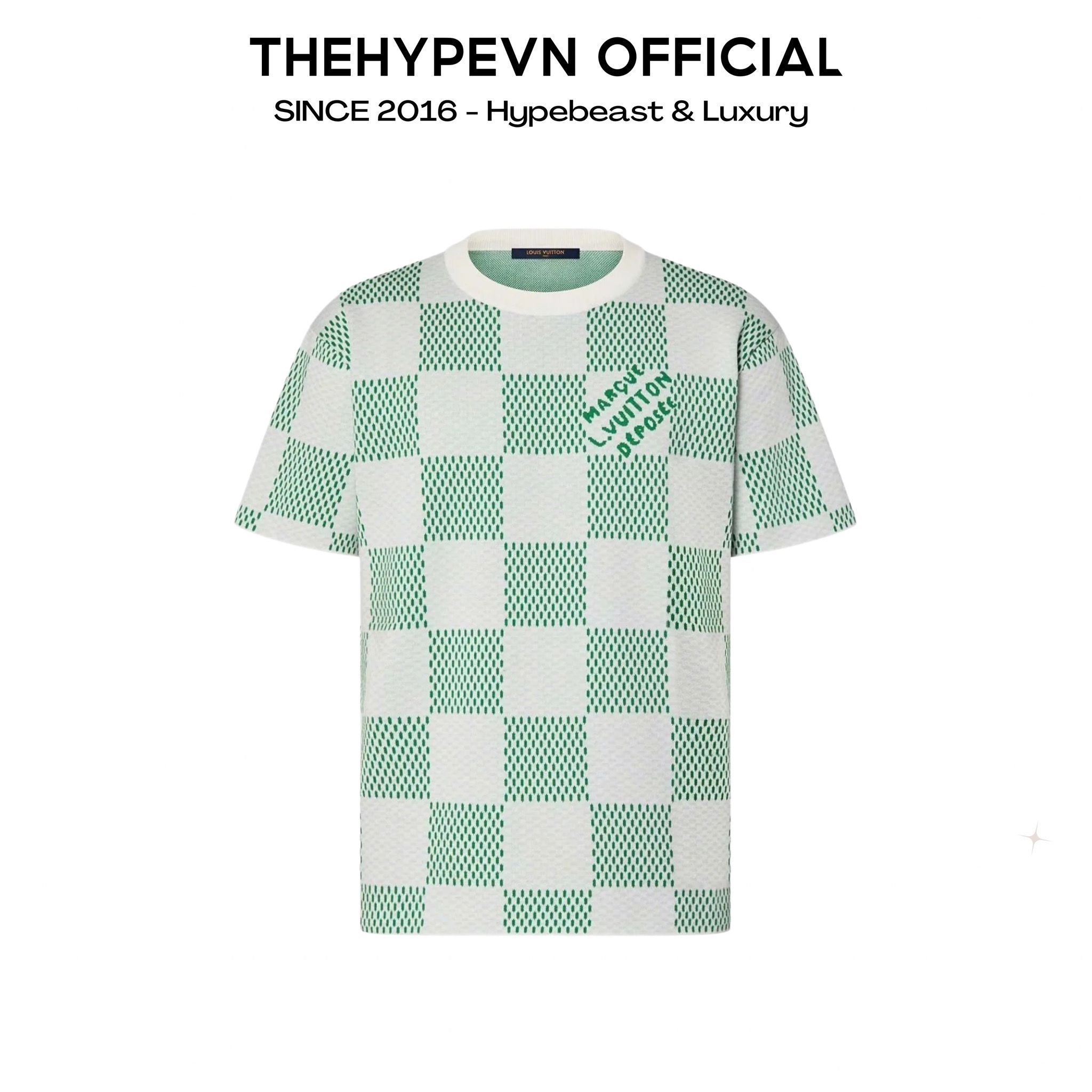  Áo Thun Louis Vuitton Damier Knitted Short-Sleeved Crewneck (Green) [Mirror Quality] 