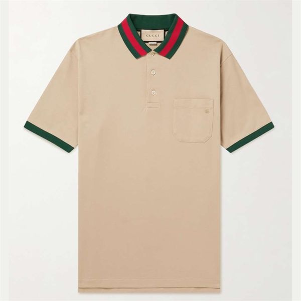 Áo Polo Gucci Web Collar Pique (Beige) [Mirror Quality – THEHYPEVN Áo Polo Gucci Web Collar Pique (Beige) [Mirror Quality – THEHYPEVN
