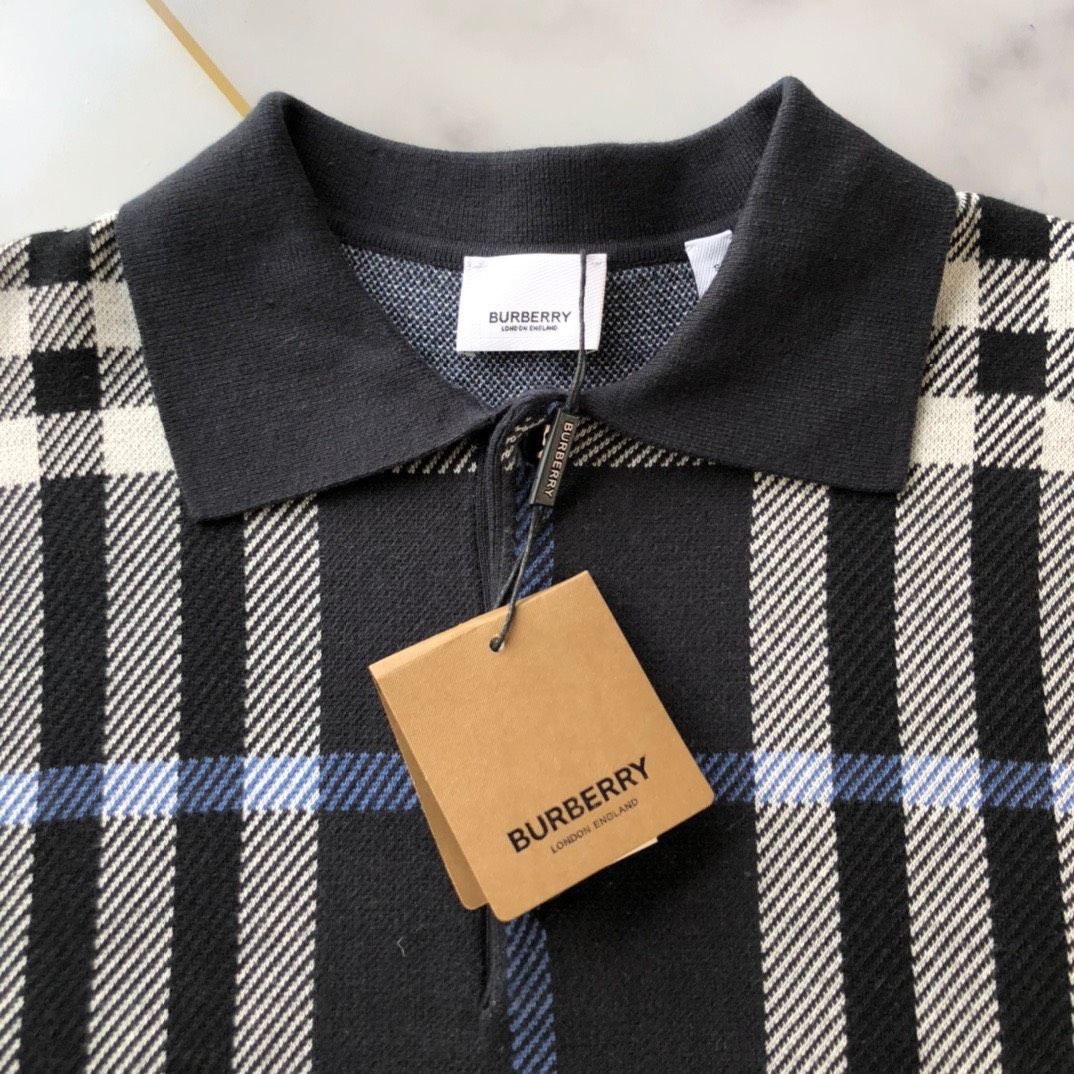  Áo Polo Burberry BBR Check Cotton Jacquard (Dark Blue) [Mirror Quality] 