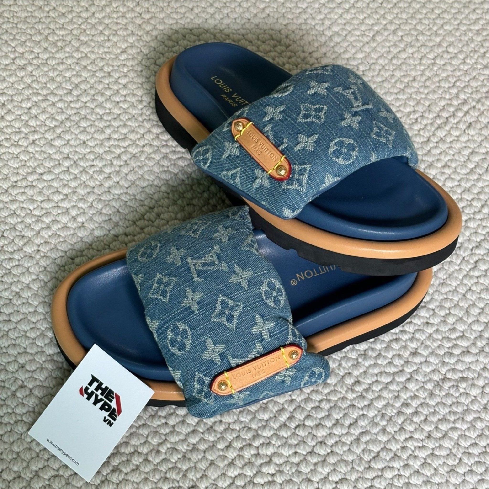  Dép Louis Vuitton Pool Pillow Flat Comfort Mule (Blue) [Mirror Quaity] 