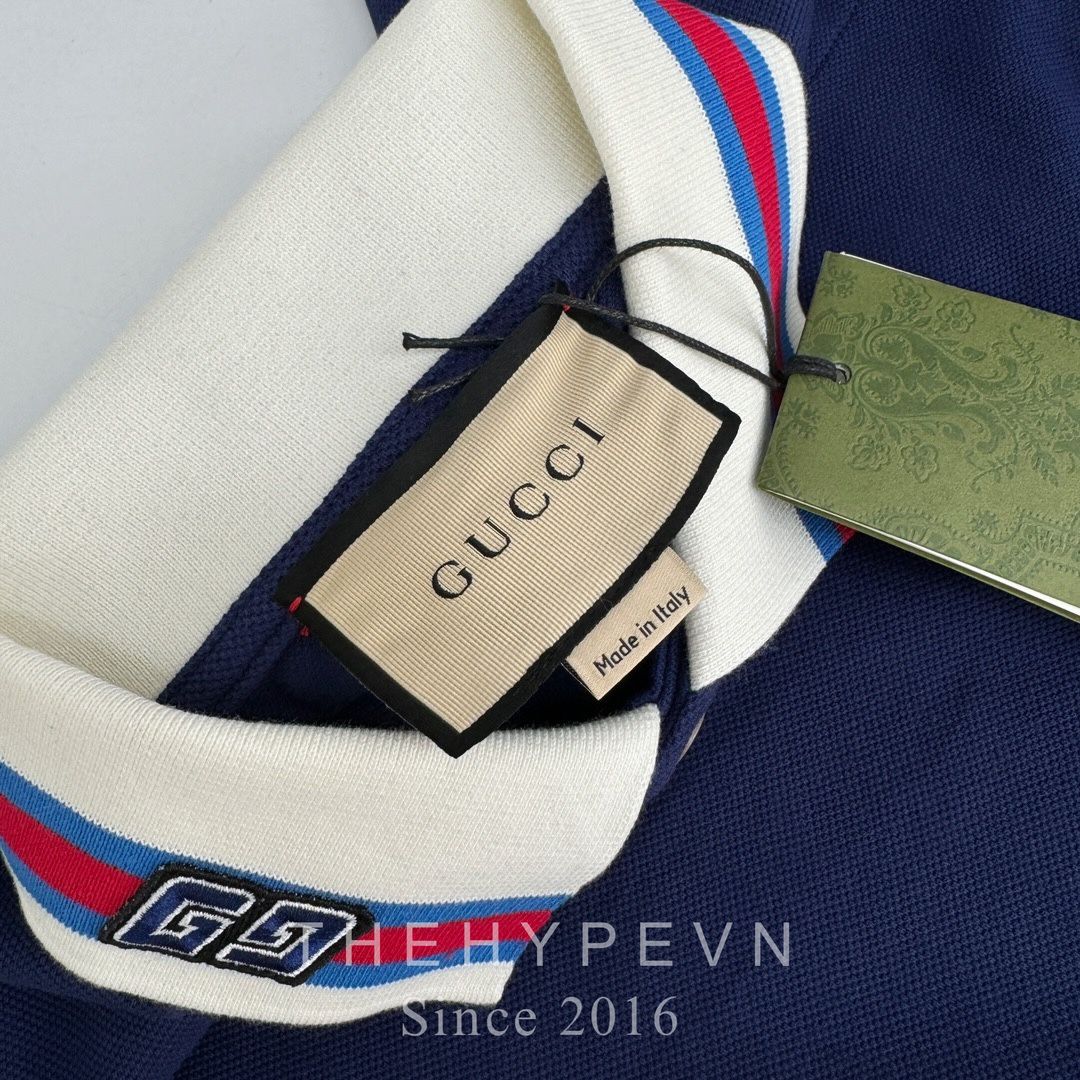  Áo Polo Gucci GC Cotton Piquet With Square GG (Navy) [Mirror Quality] 
