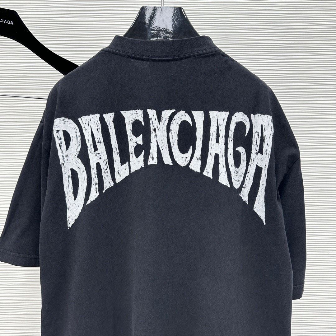  Áo Thun Balenciaga BLCG Hand-drawn (Black faded) [Mirror Quality] 