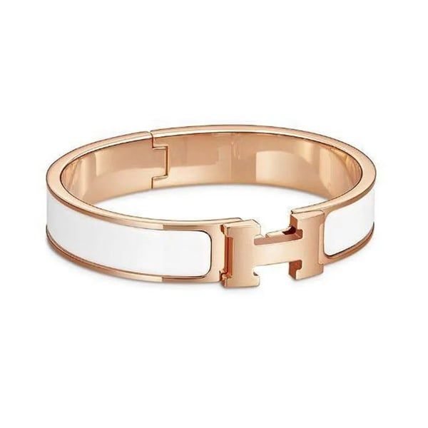  Vòng Tay Hermes Clic H Rose-gold plated Bracelet (White) [Mirror Quality] 