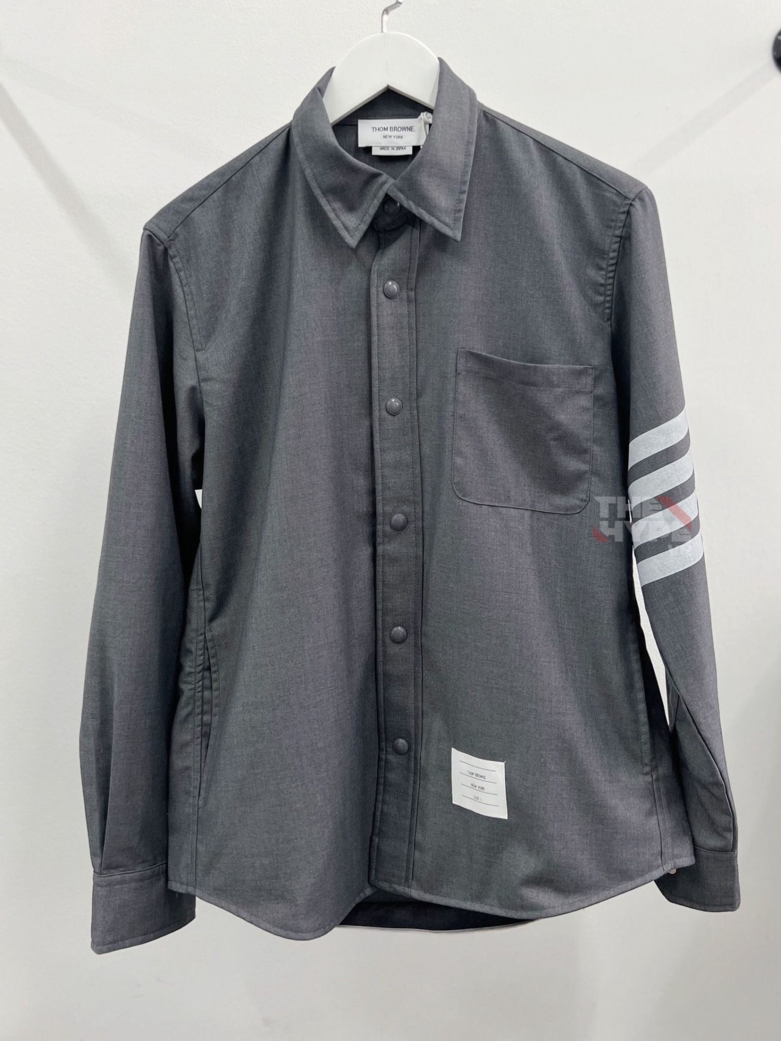  THOM BROWNE SHIRT - Áo sơ mi flannel TB tonal 4-Bar shirt (Xám) [Mirror Quality] 