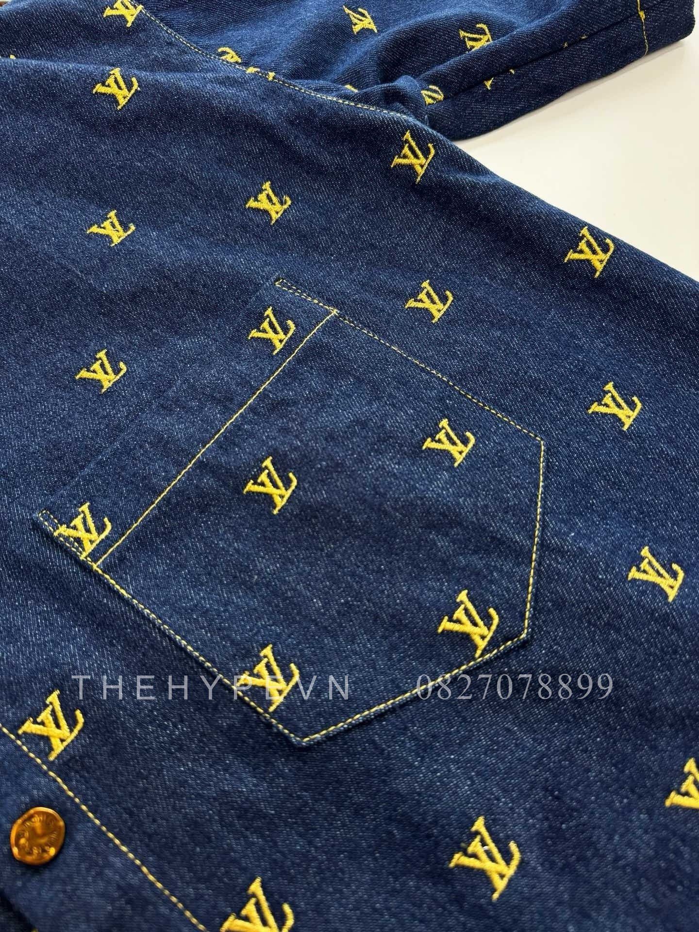  Áo Sơ Mi Louis Vuitton LV Signature Gold Monogram Blason 2024 (Blue Denim) [Mirror Quality] 