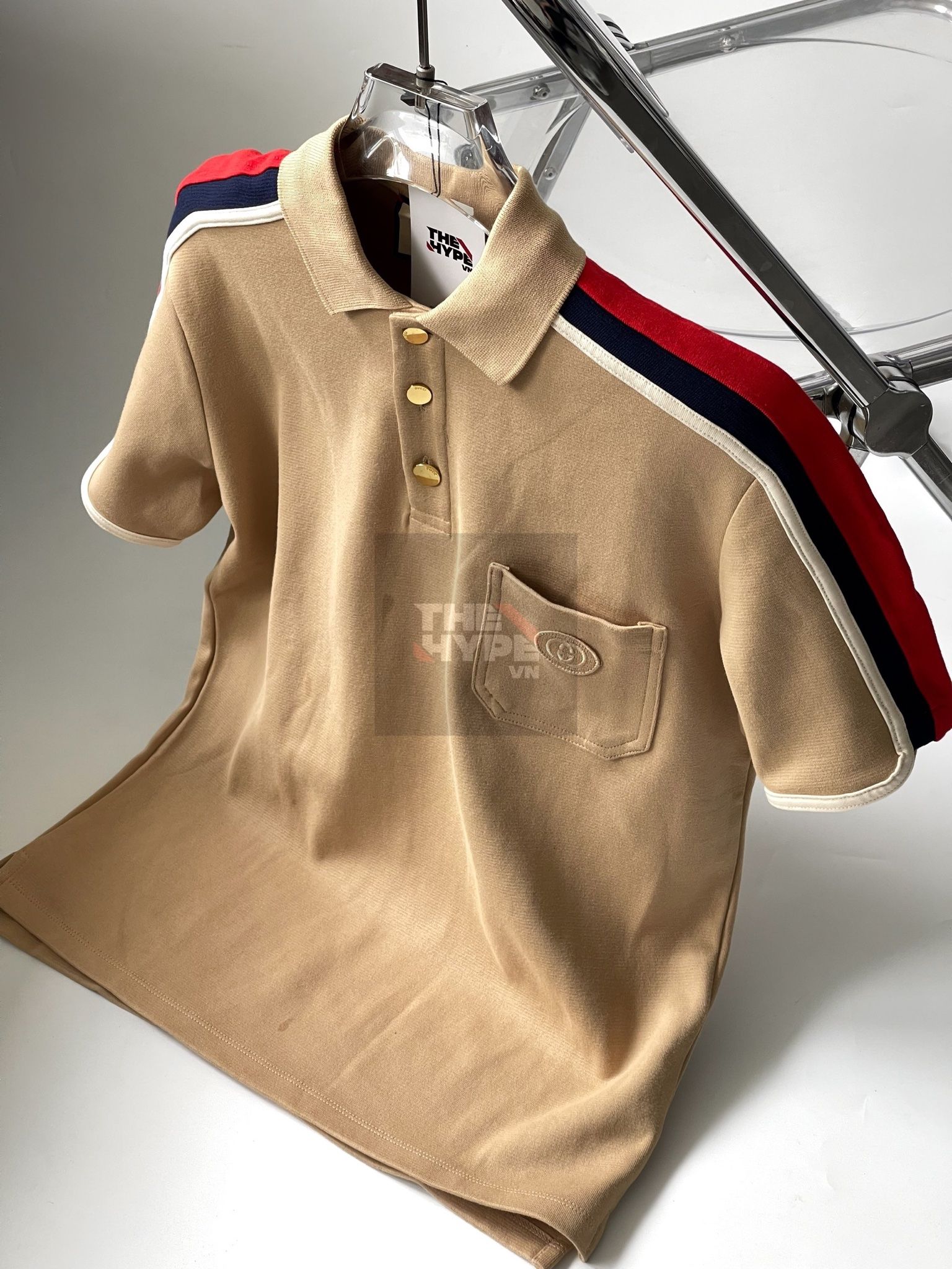  Áo Polo Gucci Cotton Jersey Shirt With Web (Beige) [Mirror Quality] 