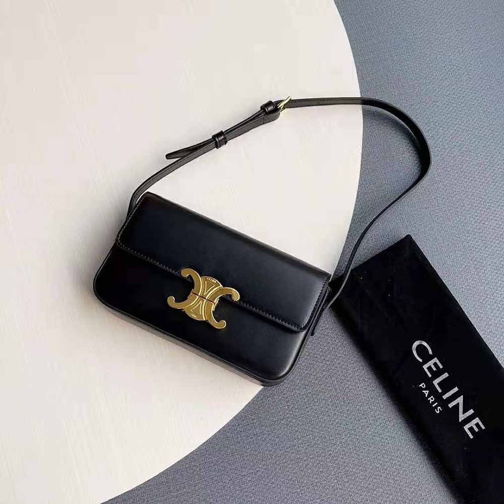  CELINE BAG - Túi Celine Classique Triomphe Shiny Calfskin (ĐEN) [Mirror Quality] 