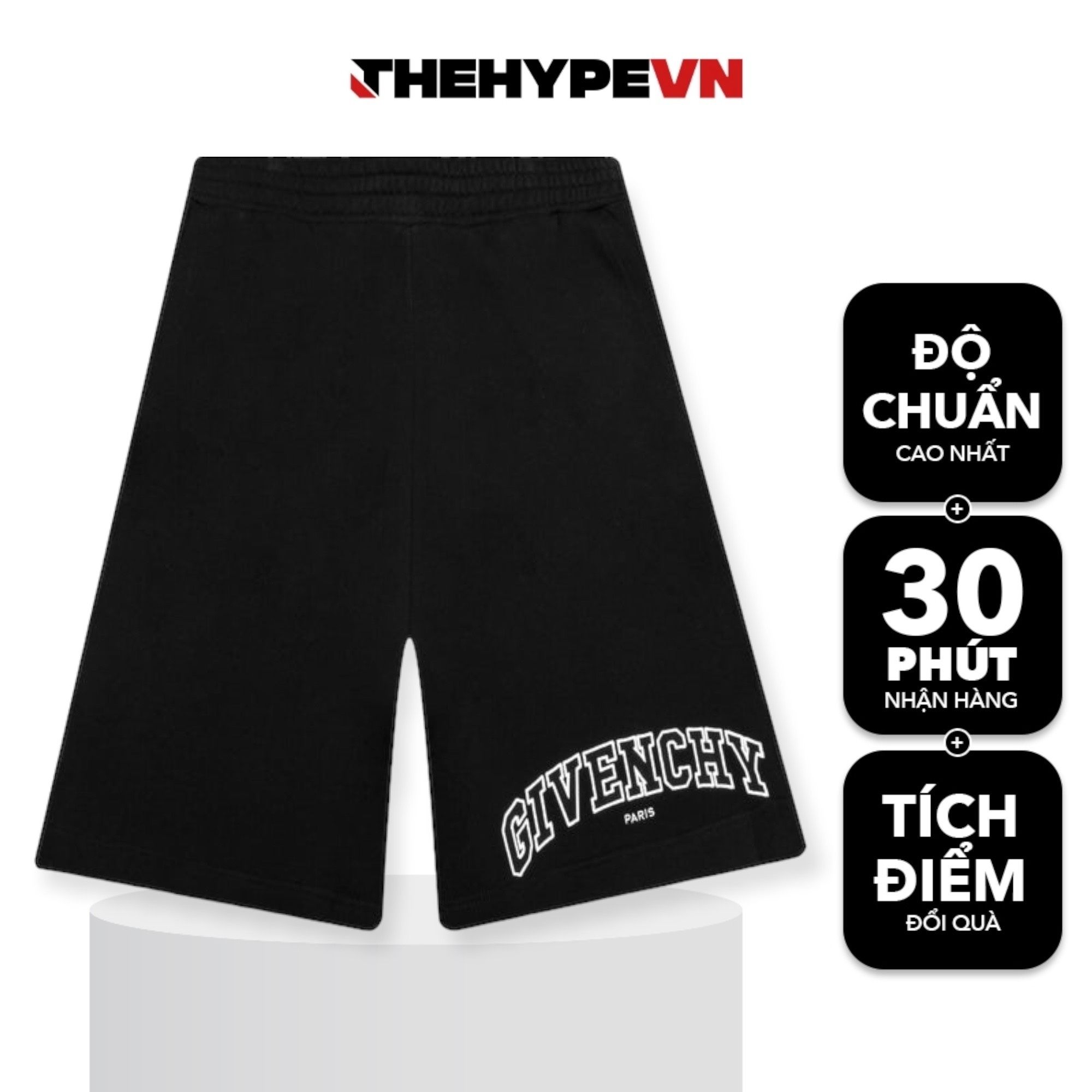  GIVENCHY SHORTS - Quần Ngắn GVC Boxy Embroidered Logo (Black) [Mirror Quality] 