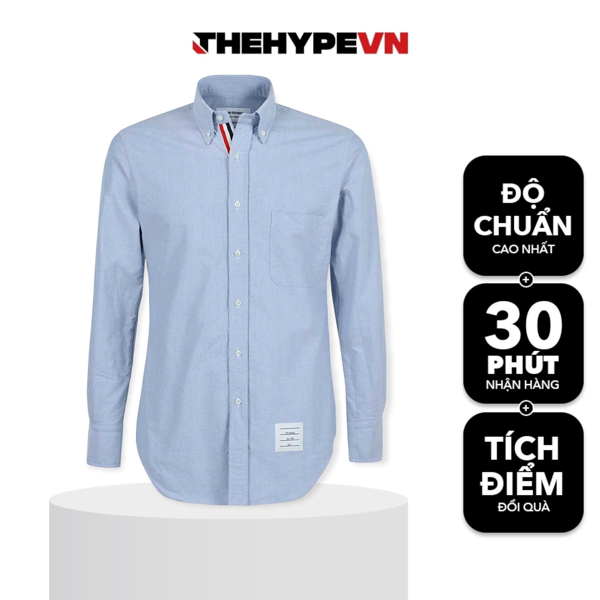  THOM BROWNE SHIRT - Áo sơ mi Thom Browne Grosgrain Armband Oxford Shirt (sọc dọc) (Blue) 