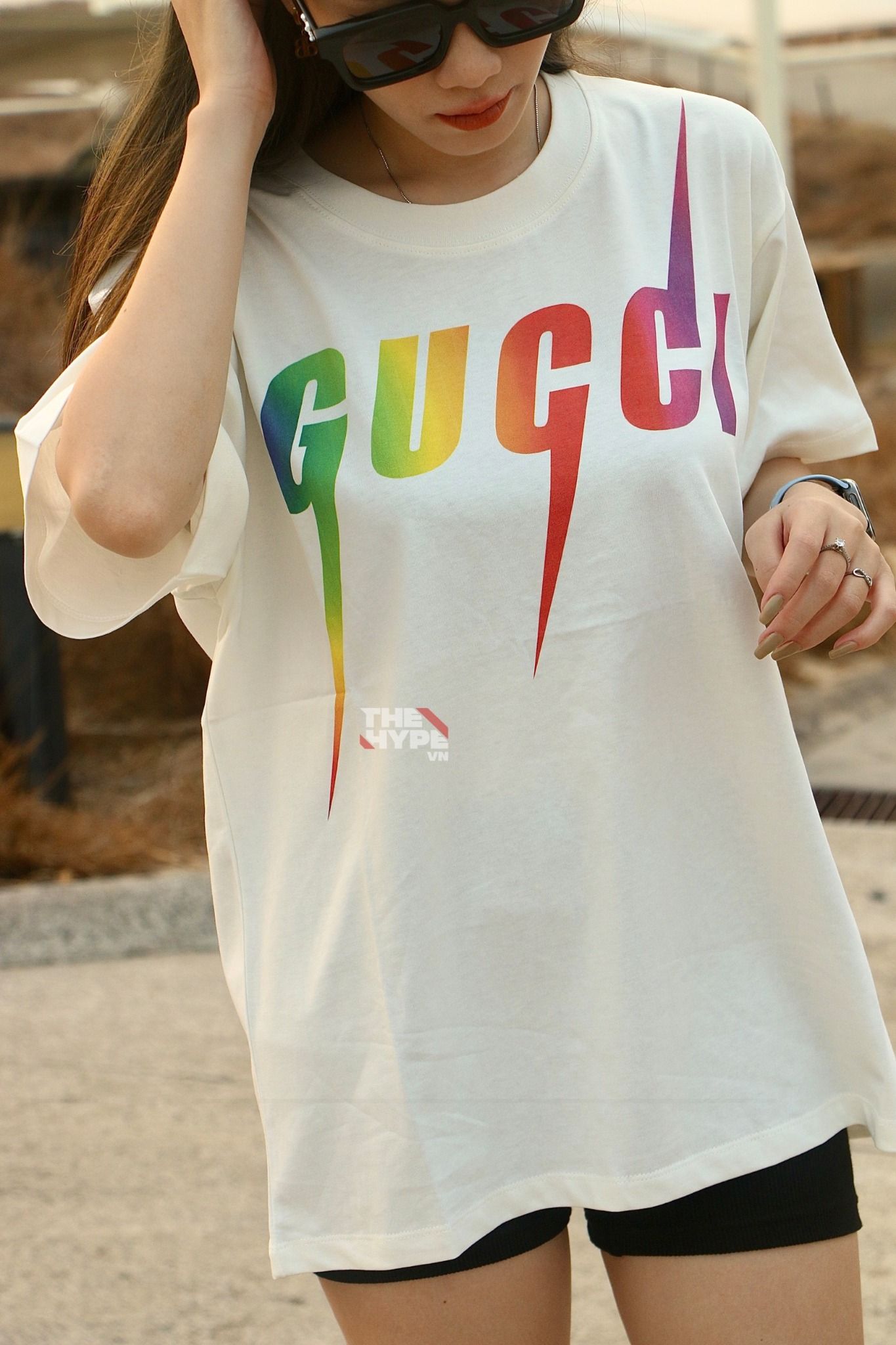  GUCCI TEE - Áo GC Blade Rainbow (White) [Mirror Quality] 