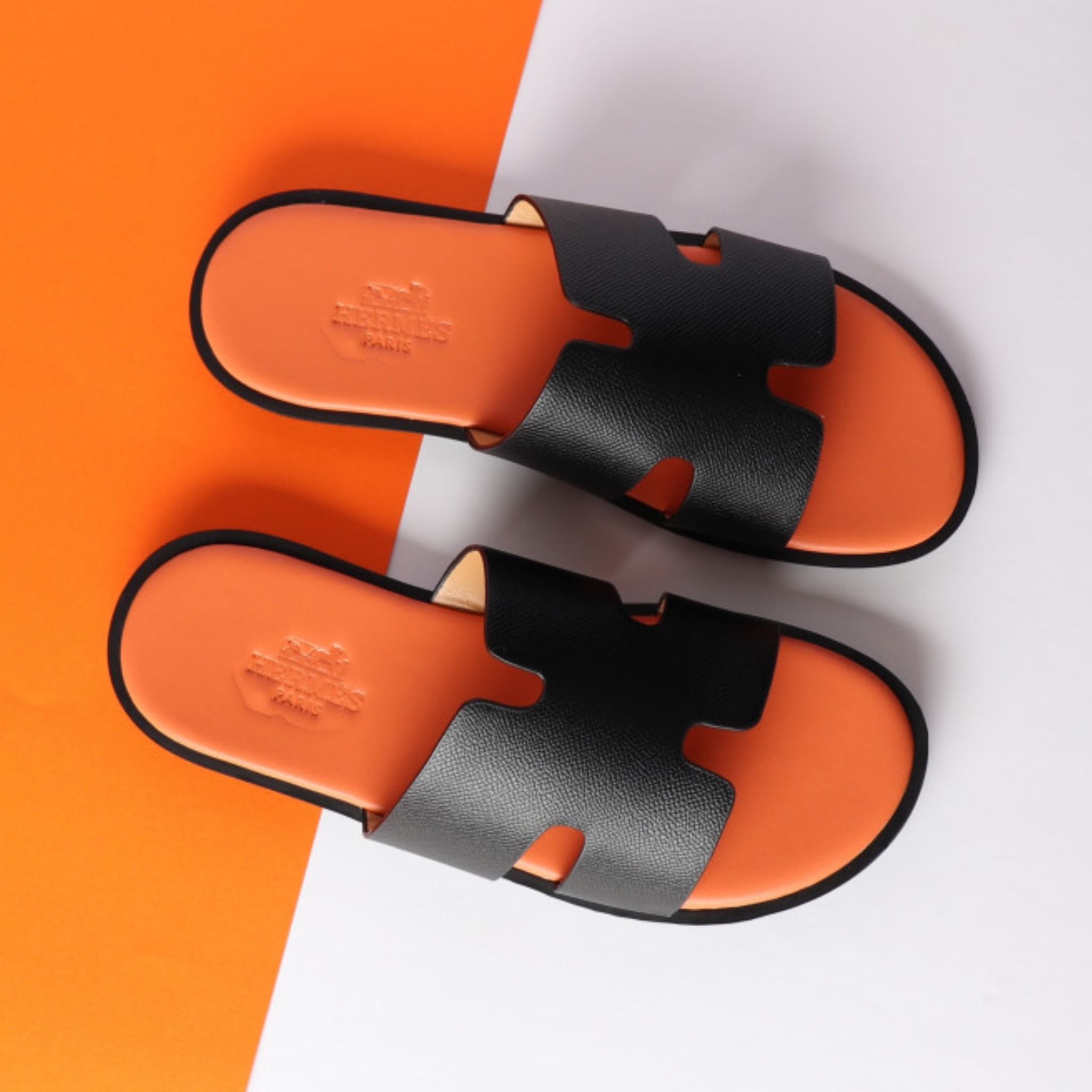  Dép Hermès Izmir Sandals (Black Orange) [Mirror Quality] 