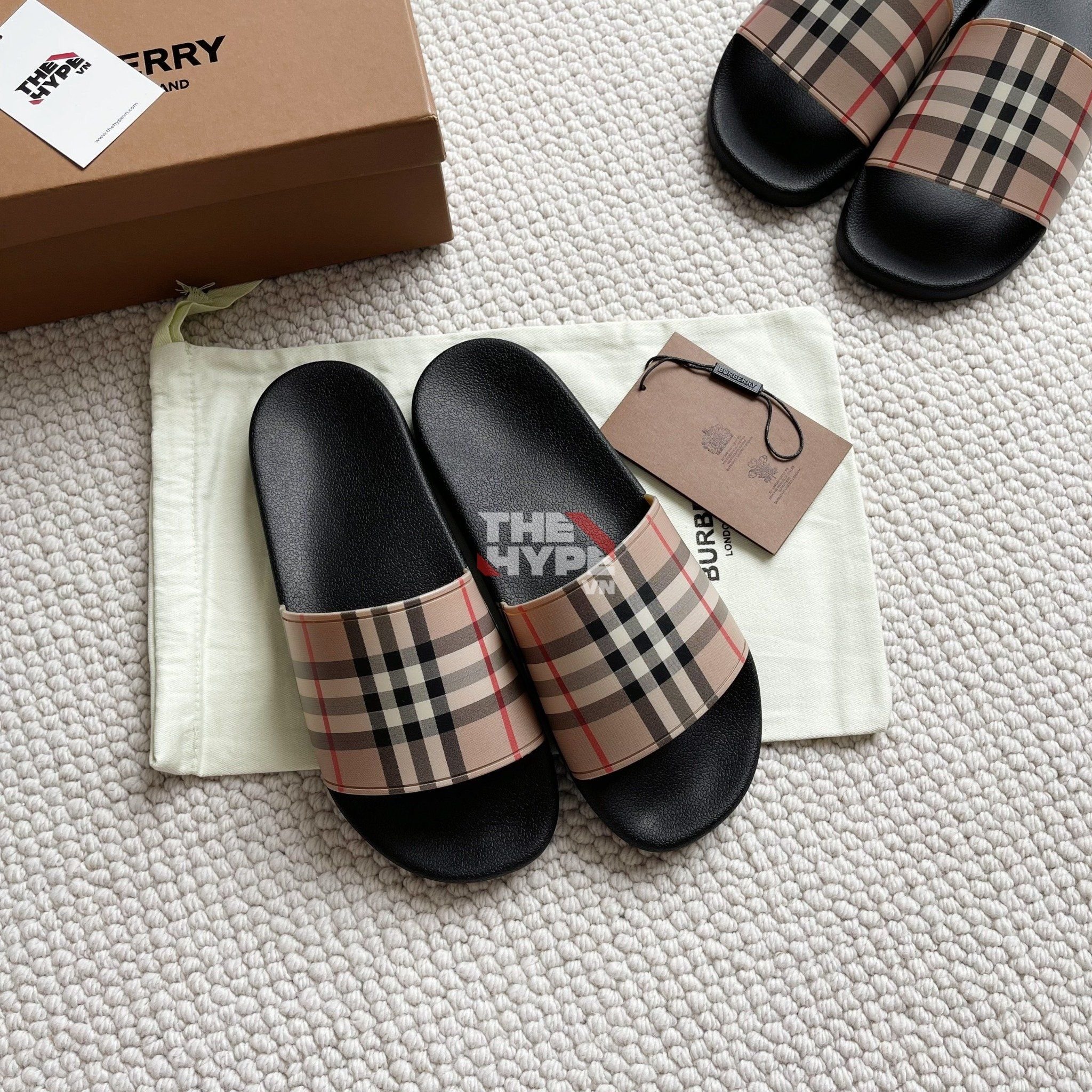  Dép Burberry Vintage Check Open-Toe Slides (Brown) [Mirror Quality] 