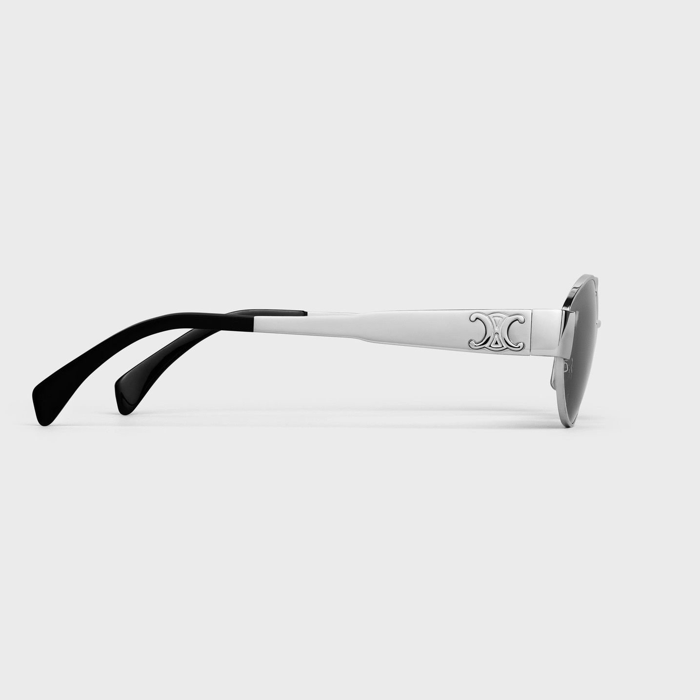  CELINE SUNGLASS - Kính râm Celine Triomphe Oval Frame METAL 01 SUNGLASSES IN METAL (SILVER / SMOKE) [Mirror Quality] 