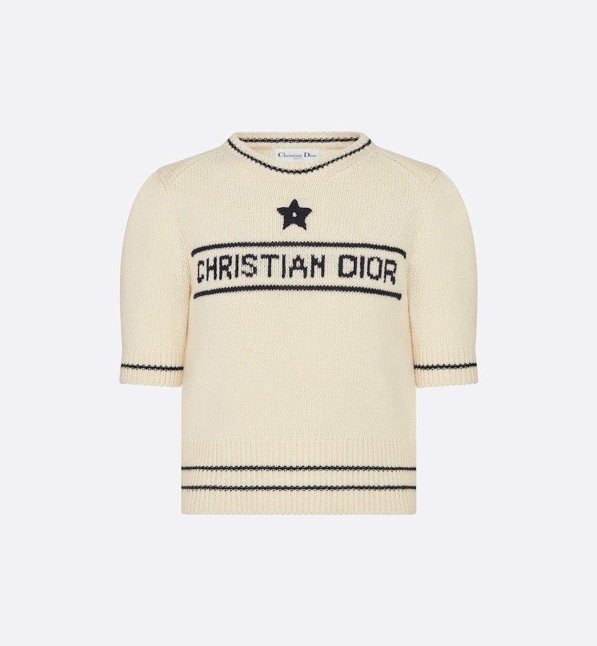  Áo Sweater Dior Short-sleeve Knit Embroidered (Cream) [Mirror Quality] 