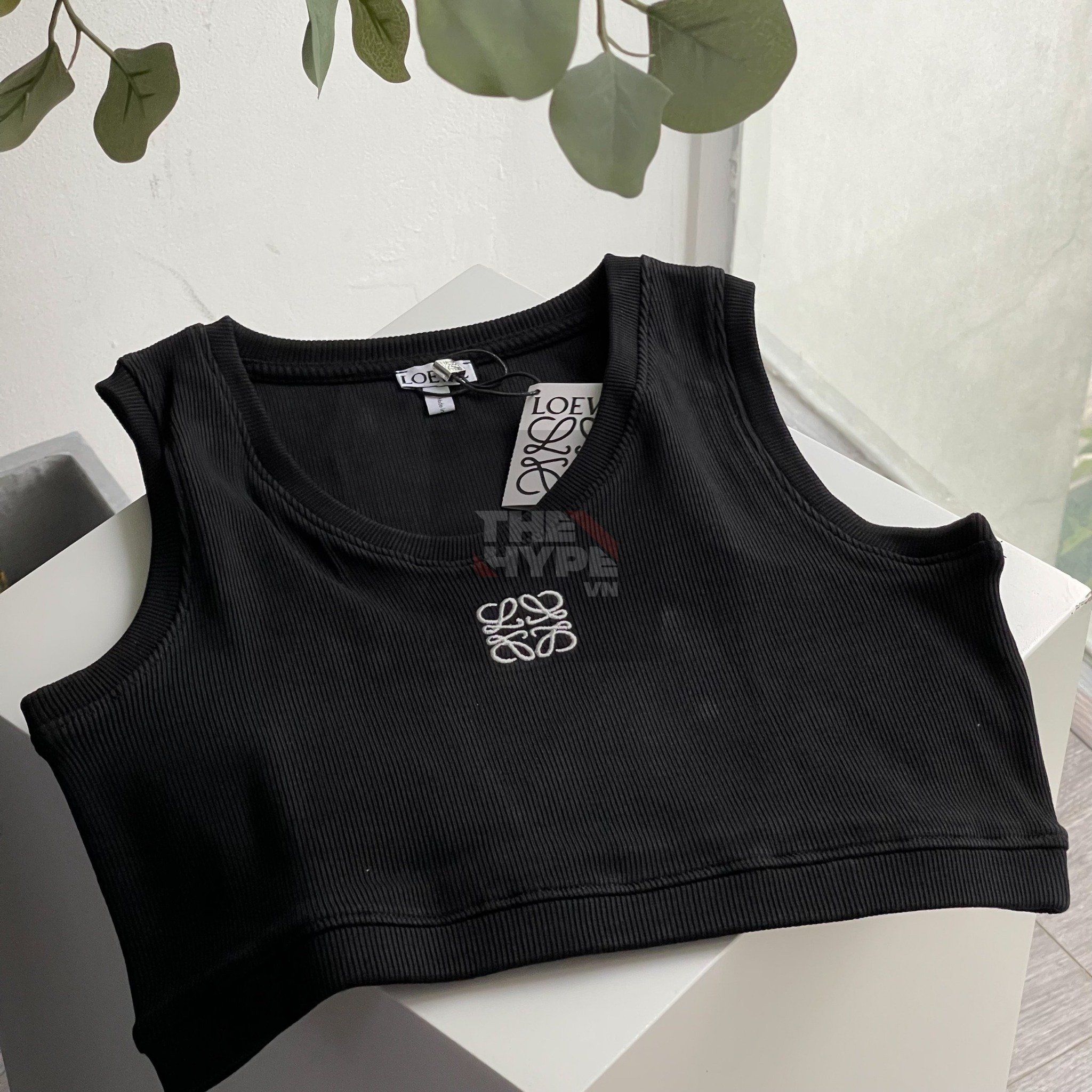  Áo Ba Lỗ Loewe Cropped Cotton Anagram Tank Top (Black) [MIRROR QUALITY] 