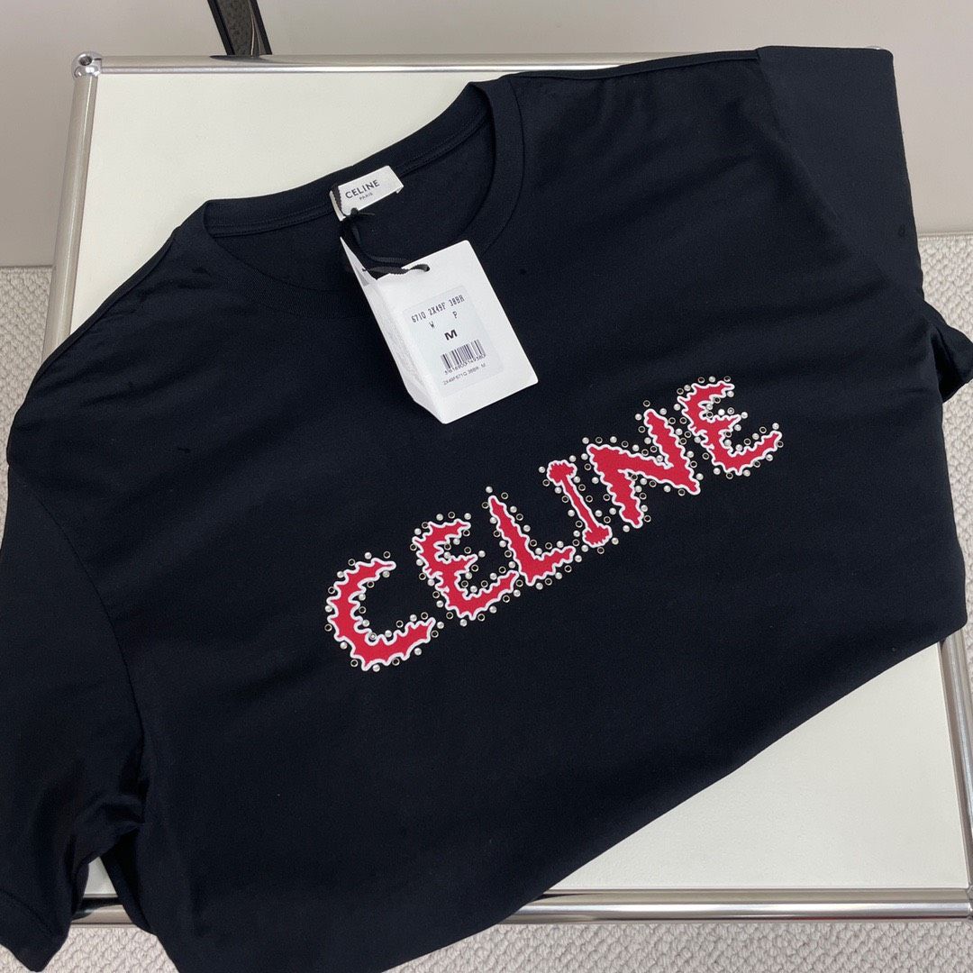  Áo thun Celine Homme Embellished Cotton-Jersey (Black) [Mirror Quality[ 