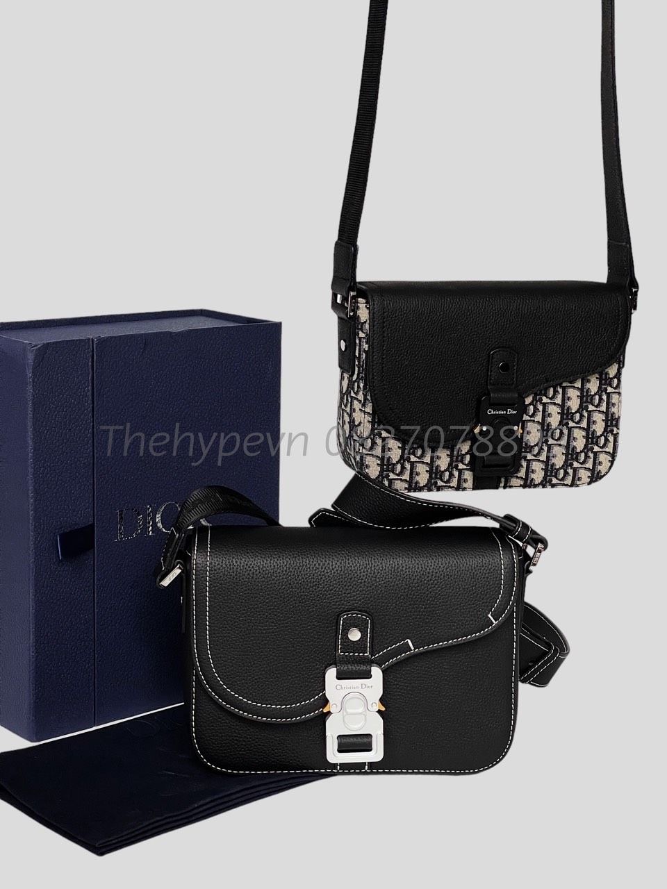  Túi Dior Beige and Black Dior Oblique Jacquard and Black Grained Calfskin (Black) [Mirror Quality] 